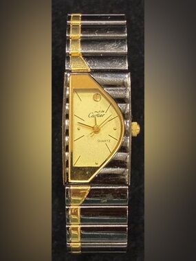 Rare Vintage Must de Cartier Two-Tone Half Moon Quartz Watch